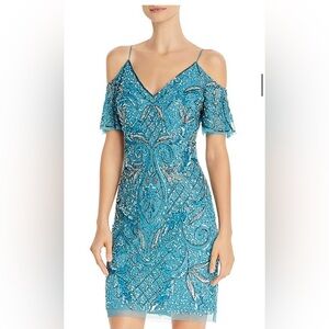 Aidan Mattox Cold NWT Shoulder Beaded Mini dress Flutter sleeve sz 6